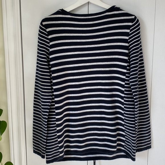 J. Jill Breton stripe nautical zip shoulder long knit tunic sweater navy grey - Picture 3 of 13